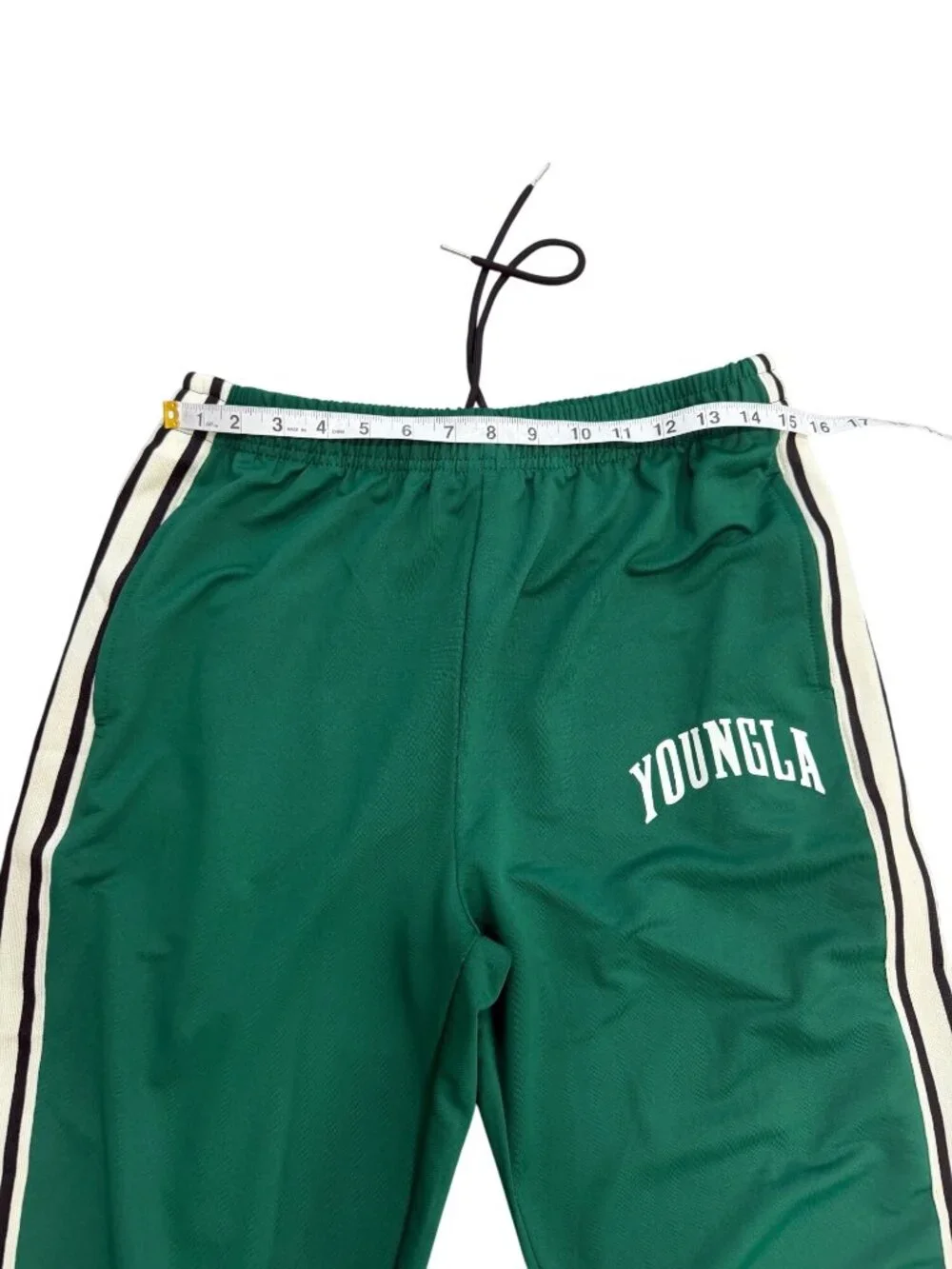 YoungLA Mens Size M Green Track Pants With White Side Stripes Athletic Gym